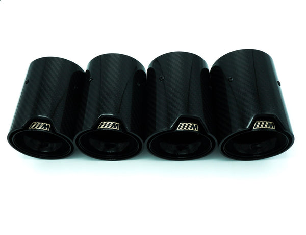4-Piece BMW M2 M3 M4 Carbon Fiber & Stainless Steel Exhaust Pipe Finishers – Blue Burnt Tips